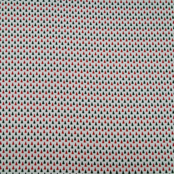 Christmas Polycotton GREEN & RED CHRISTMAS TREES